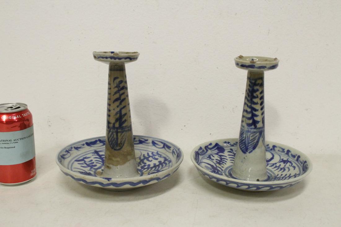 Pair Chinese antique blue and white candle holder (1 of 10)
