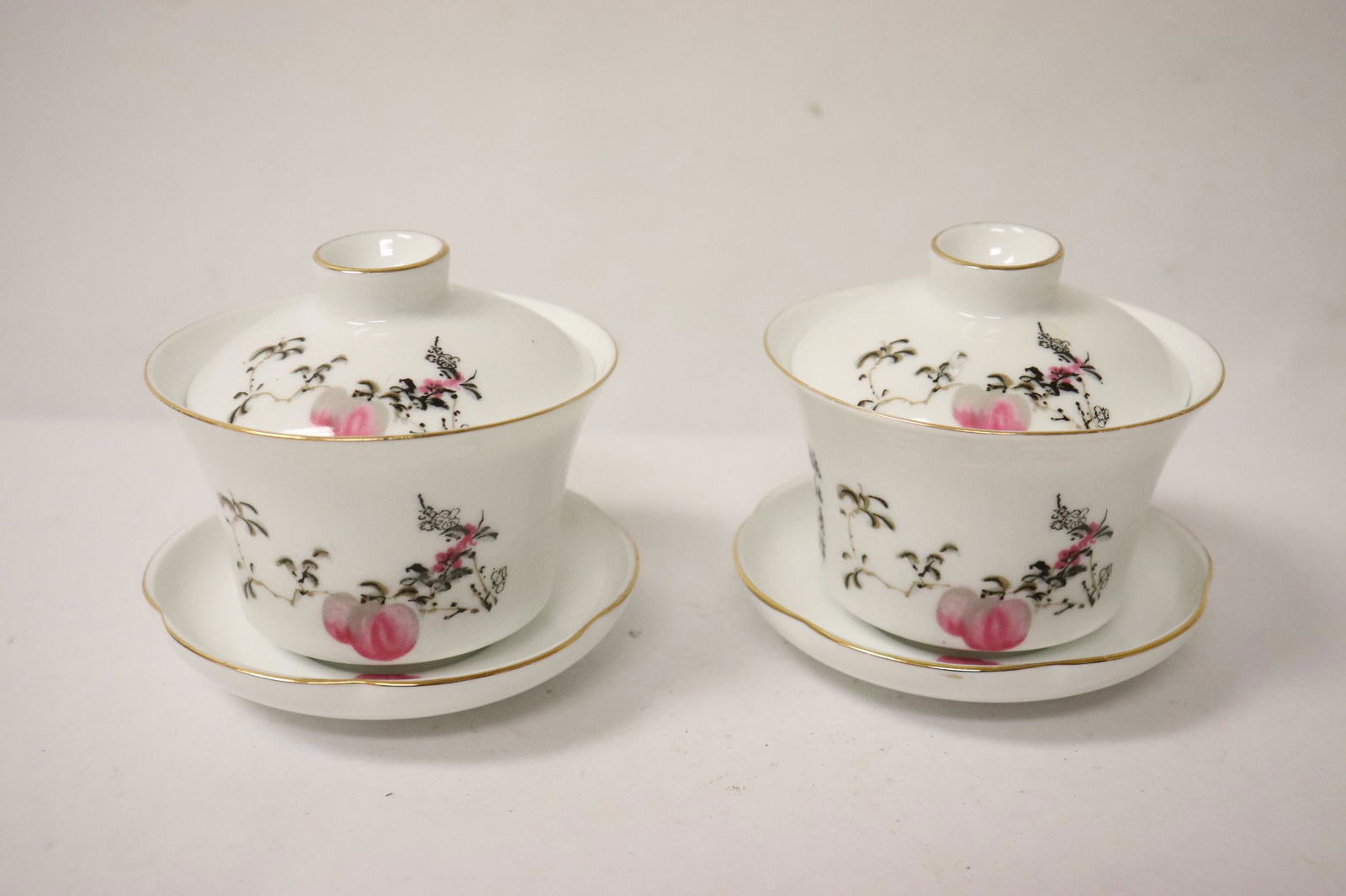 Pair Chinese covered tea cups with under-plate (1 of 11)
