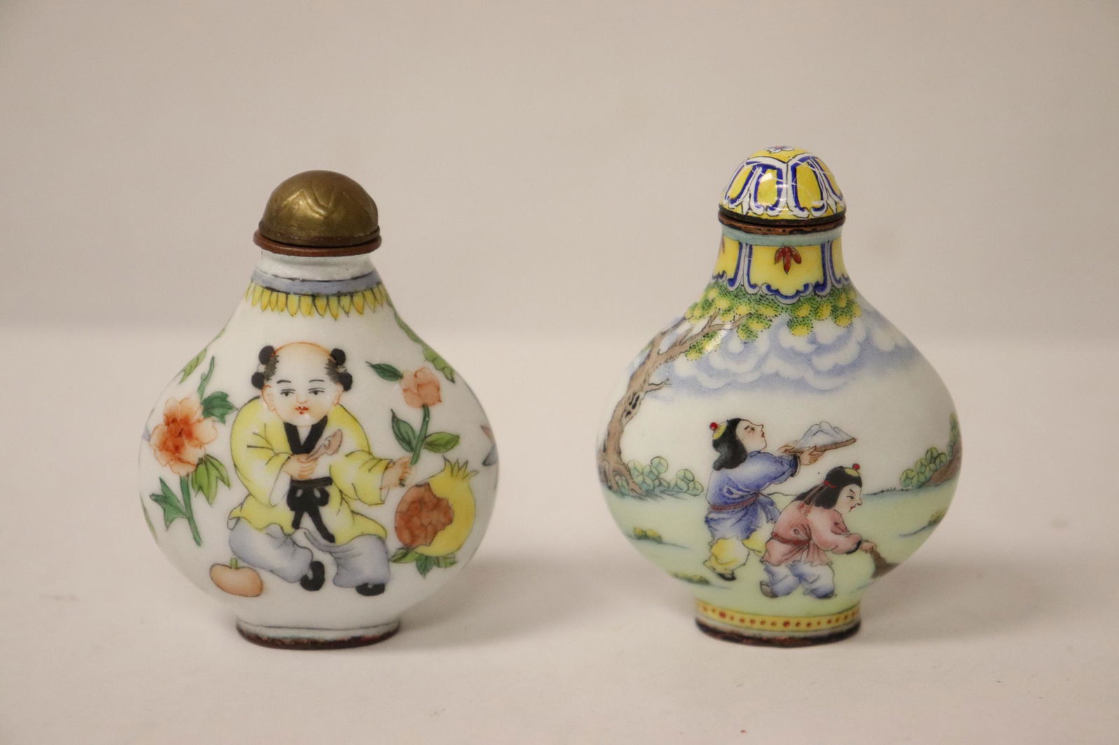 2 enamel on copper snuff bottles (1 of 10)