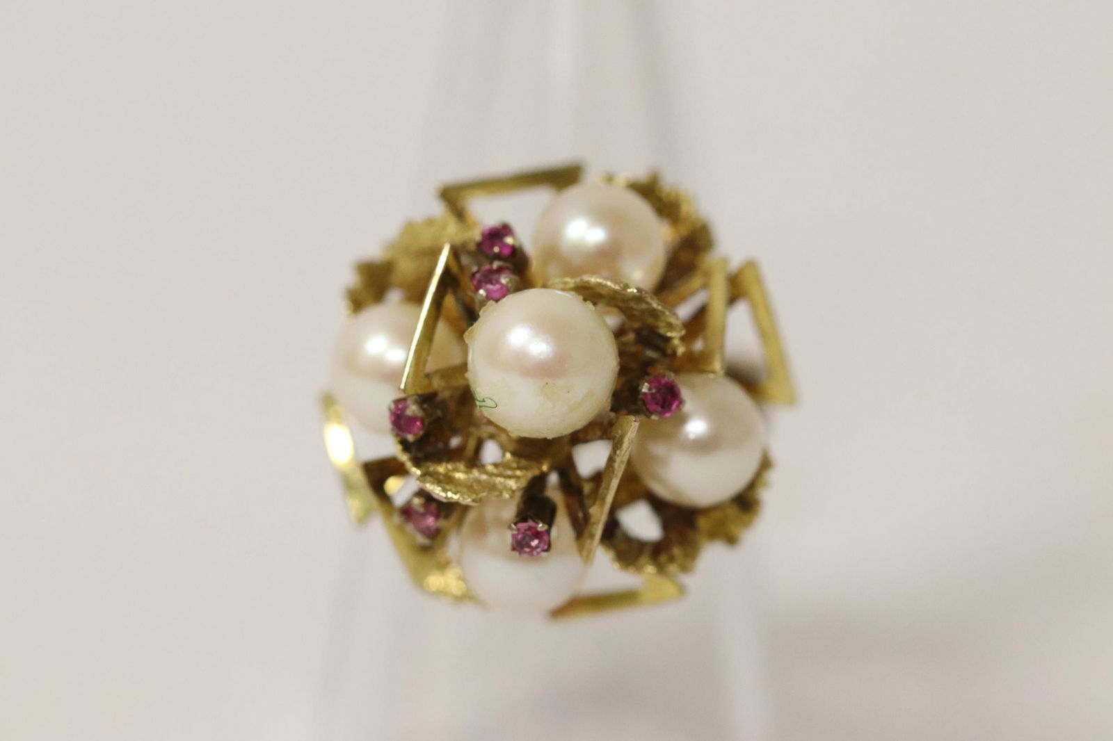 Victorian 14K rose gold ring w/ cultured pearl & rubies (1 of 8)