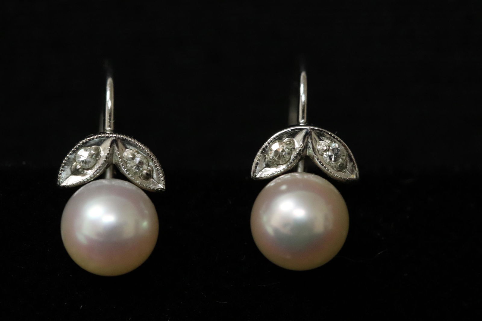 14K cultured pearl earrings w/ diamonds (1 of 9)