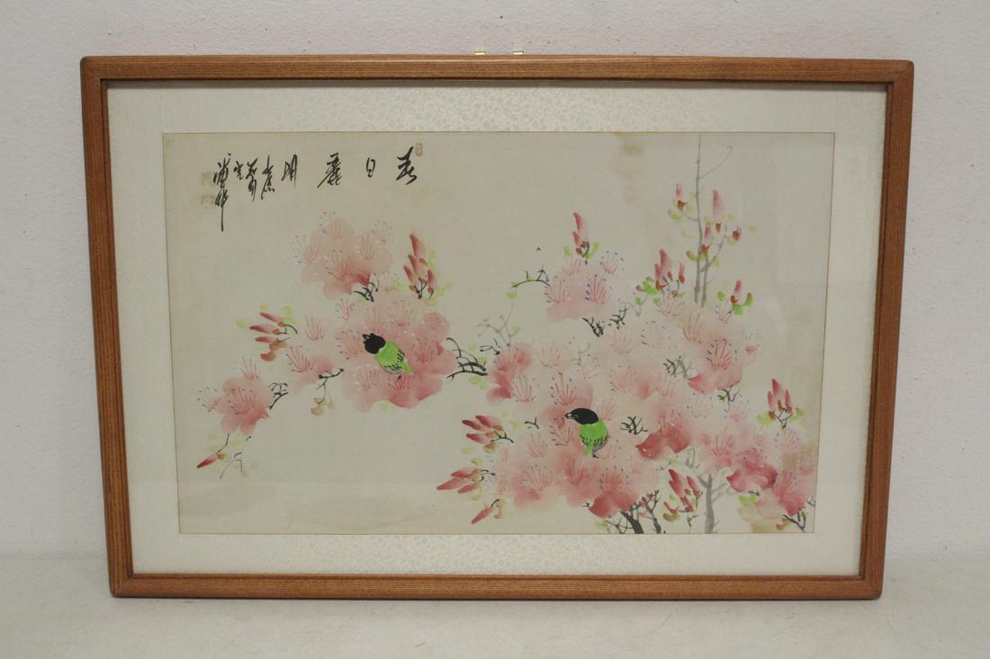 Korean watercolor on rice paper "flowers and birds": Korean watercolor on rice paper "flowers and birds", 15.2"x24.3"