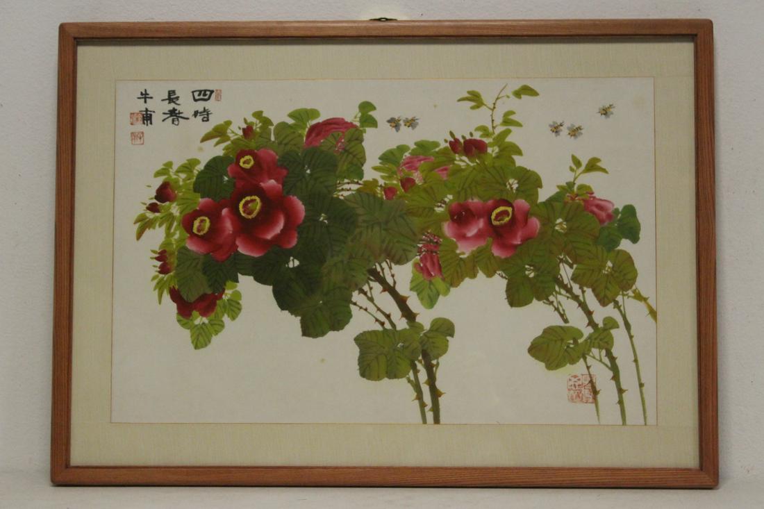 Korean watercolor on rice paper "flowers": Korean watercolor on rice paper "flowers", 16.9"x26.65"