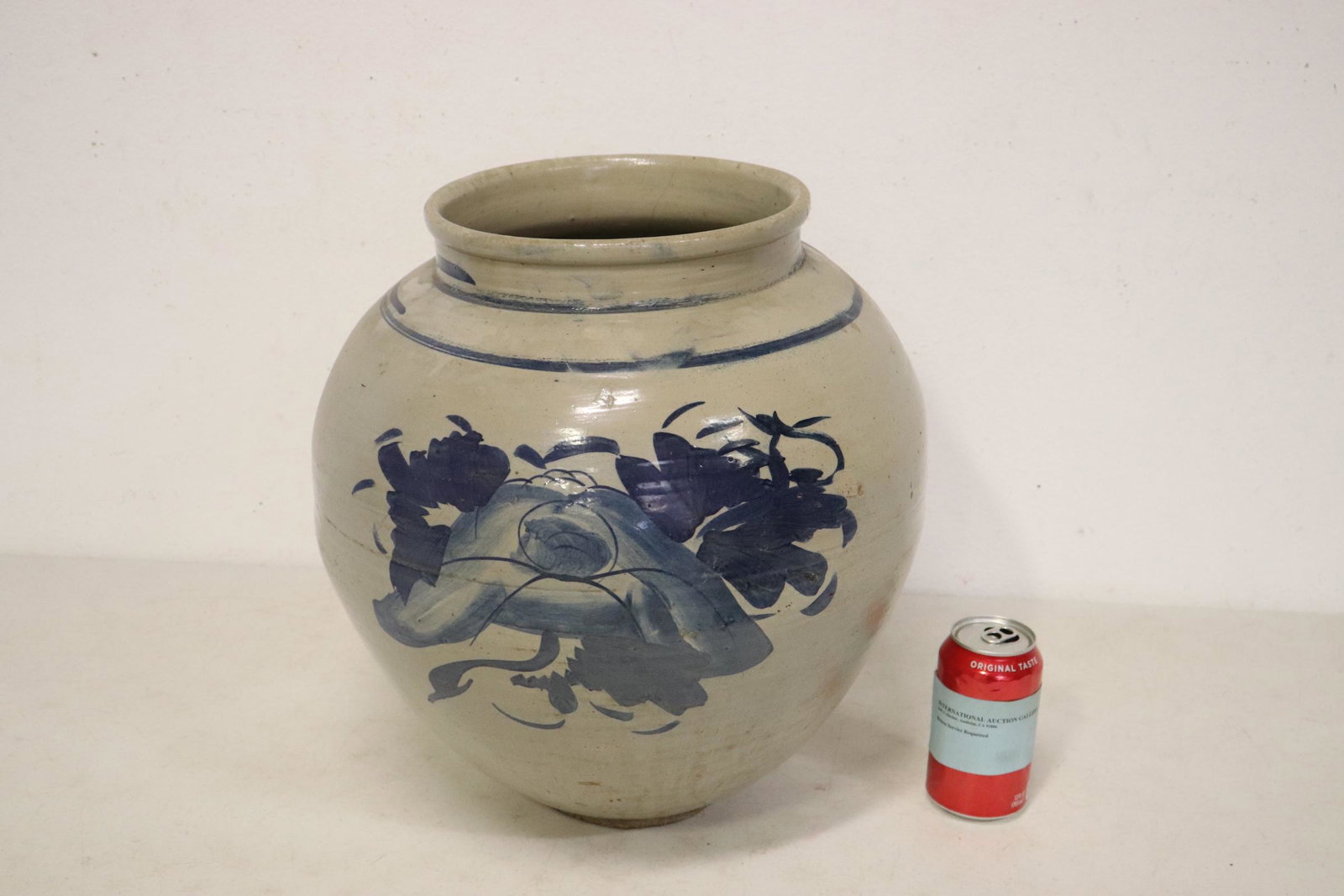 Large Korean vintage blue and white jar: Large Korean vintage blue and white jar, 15.5"hx15"dia