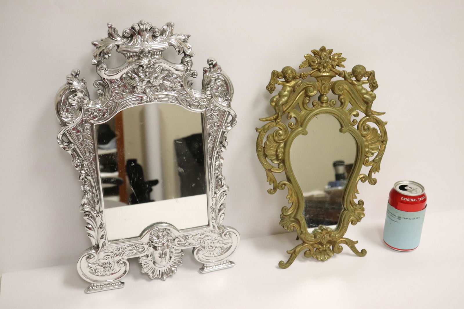 A gilt table mirror & a silver color metal mirror (1 of 11)
