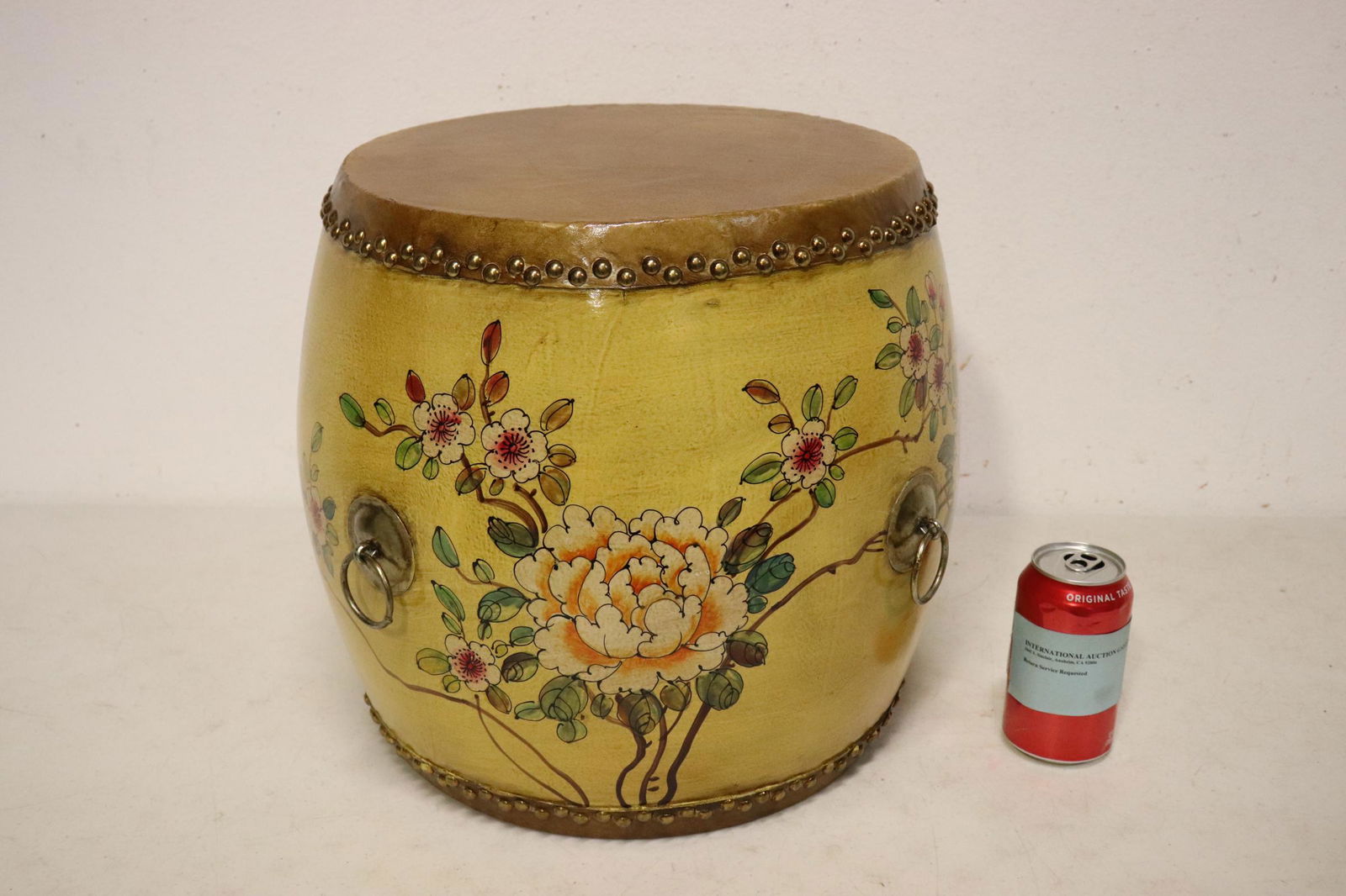 Chinese wood drum decorated with flowers (1 of 11)