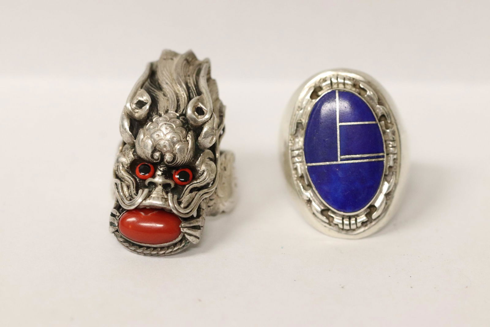 A lapis silver ring, and a silver ring set with coral (1 of 11)