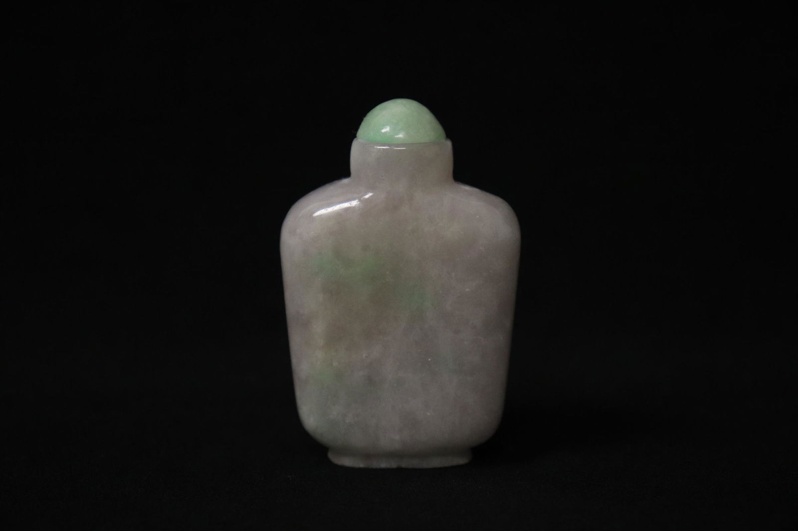 A lavender/ apple green jadeite carved snuff bottle (1 of 9)