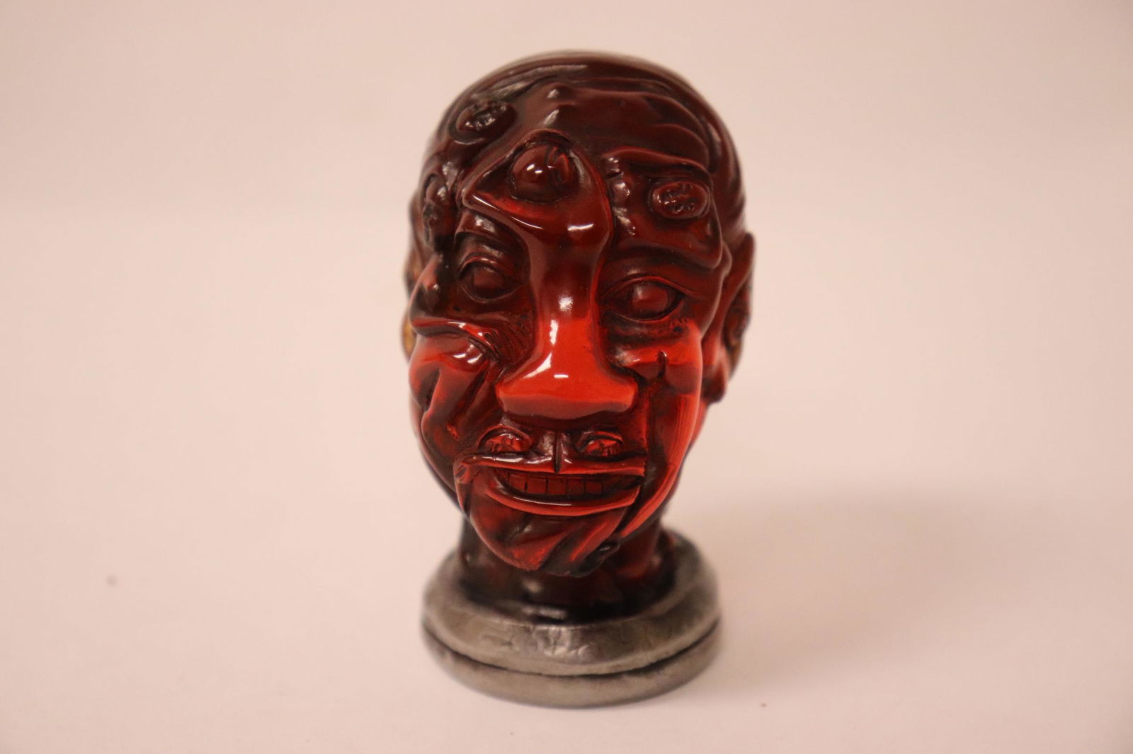 Chinese amber like sculpture with silver plaque (1 of 9)