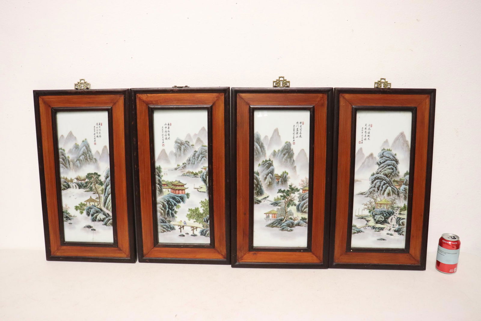 Set of 4 Chinese framed porcelain plaques (1 of 10)