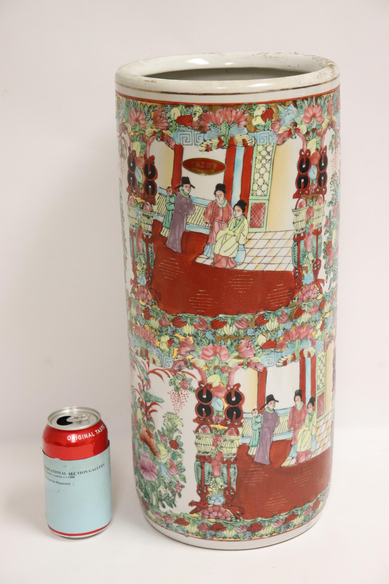 Rose canton umbrella stand: Rose canton umbrella stand, 18.38"Hx8.7"dia