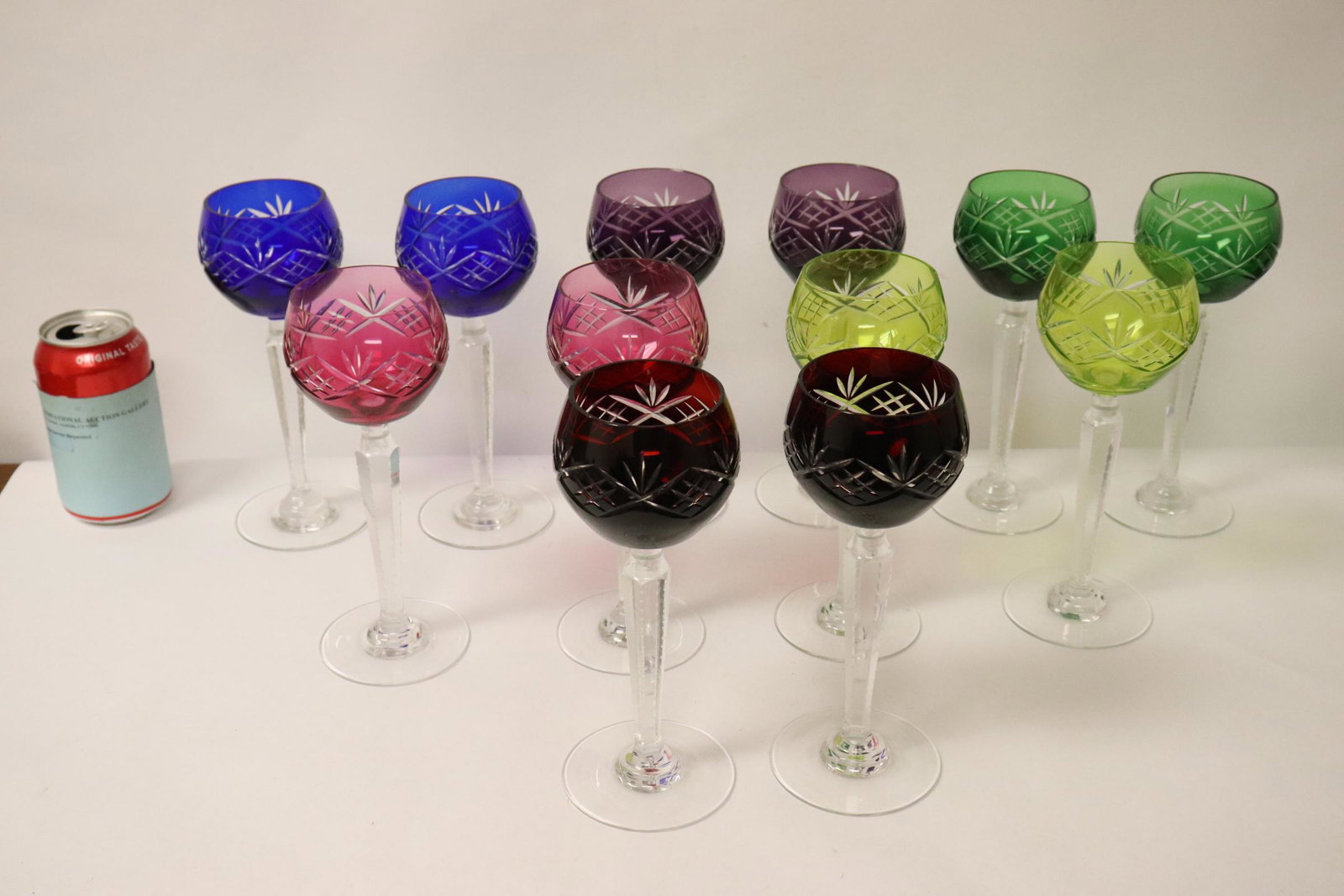 12 cut crystal wine goblets: 12 cut crystal wine goblets, 8.2"Hx3.25"dia each