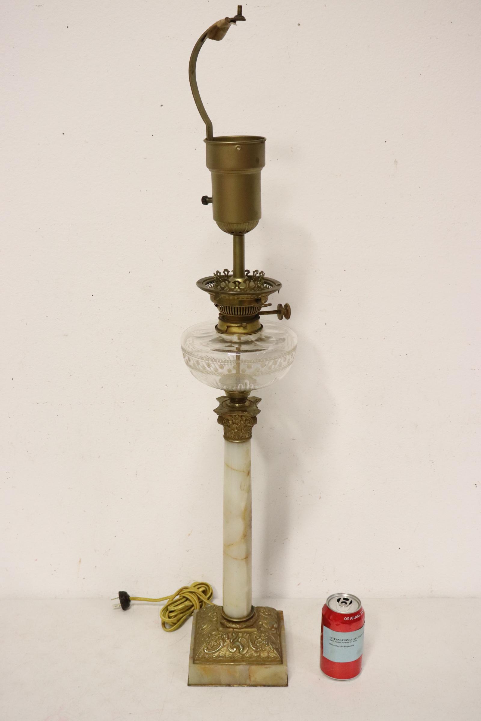 French onyx based lamp with gilt bronze ormolu: French onyx based lamp with gilt bronze ormolu, 38"H