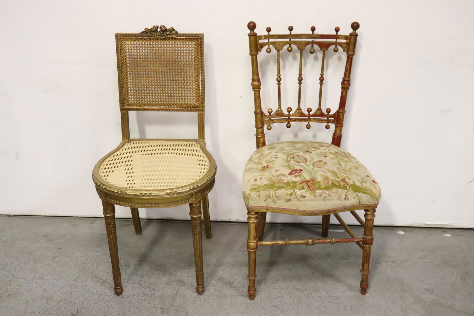 2 French antique chairs: 2 French antique chairs, 34.35"Hx17.3"x17.7", 33.8"Hx16.3"x17.5"