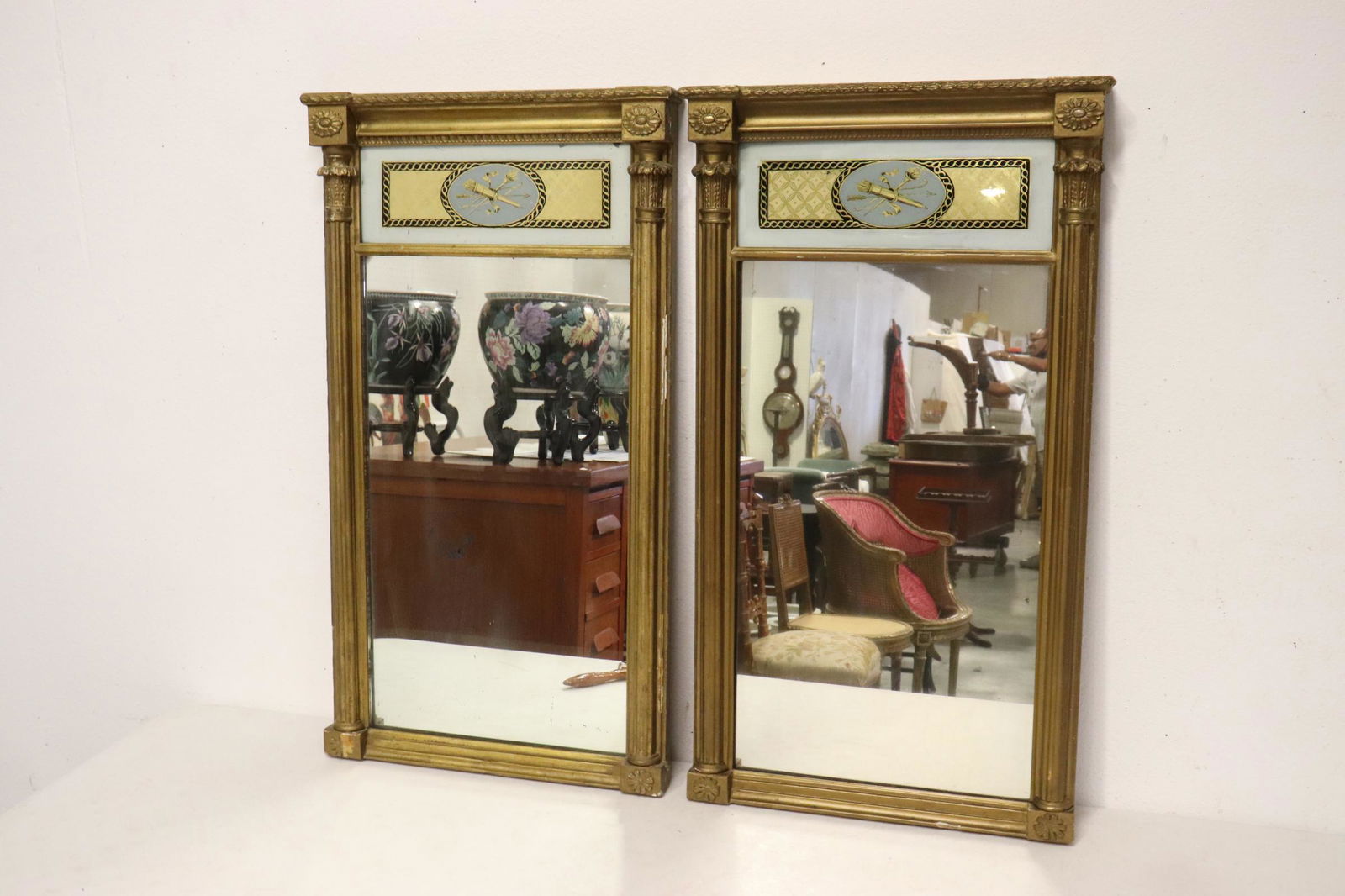 Pair French antique wall mirrors: Pair French antique wall mirrors, 32.5"Hx18.25"x2.5" each