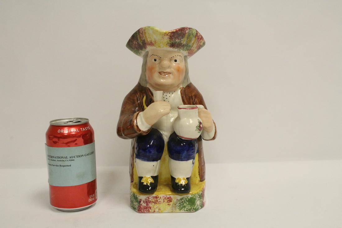 19th century Prattware Toby jar, c1860: A rare 19th century Prattware Toby jar, c1860, 9.9"H