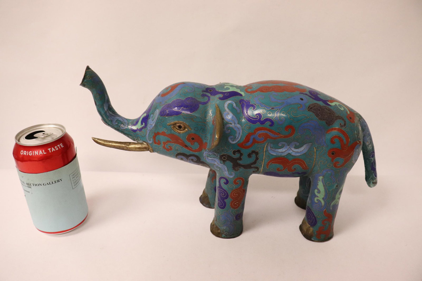 Chinese cloisonne elephant: Chinese cloisonne elephant, 7.6"Hx13.25"x6"