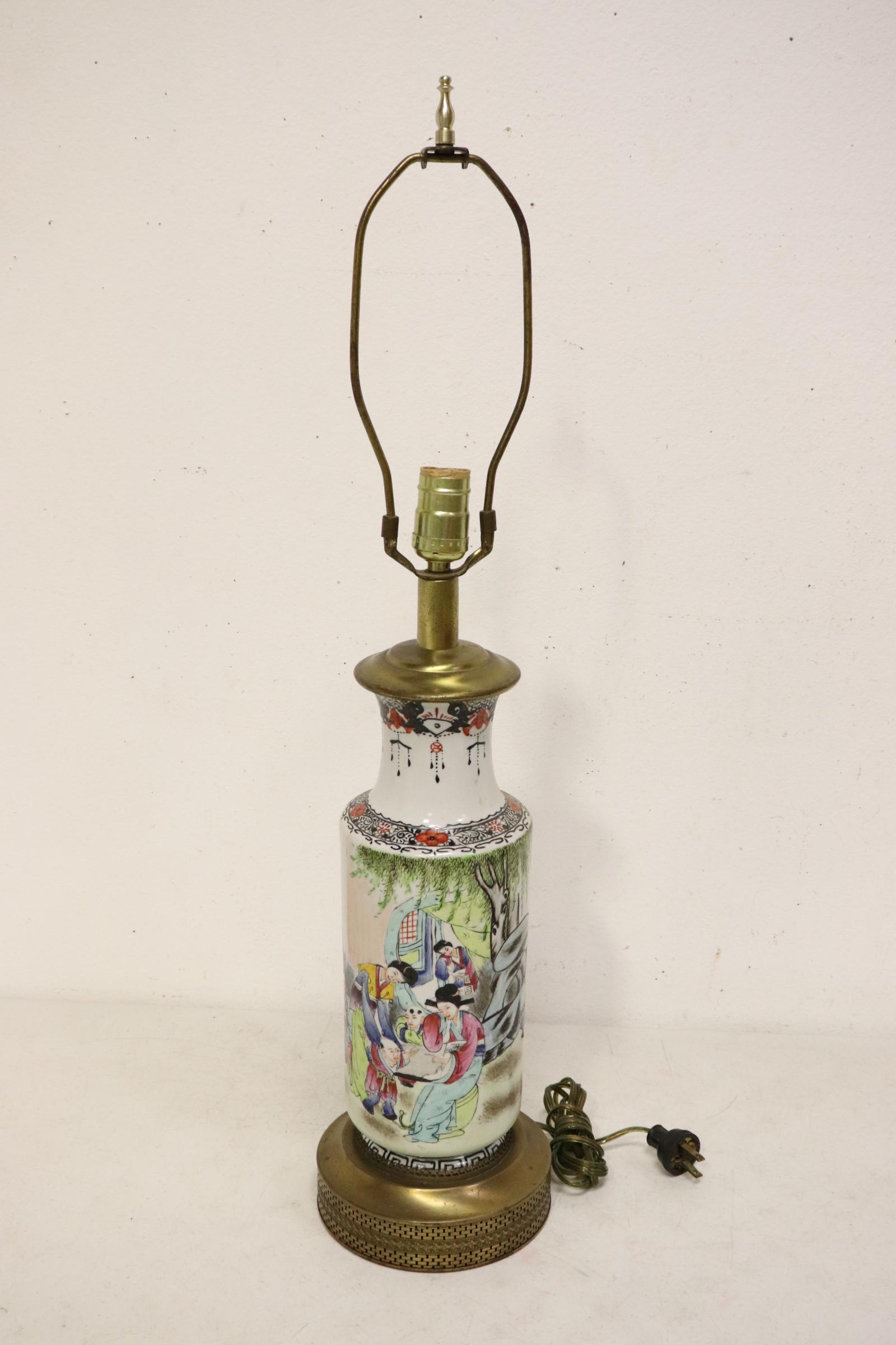 Antique Chinese famille rose vase, made as a lamp: Antique Chinese famille rose vase (13.35"H), made as a lamp