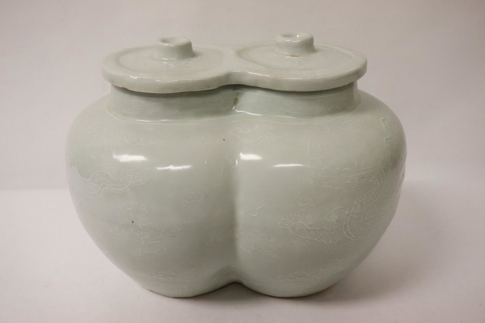Song style light celadon porcelain twin vase: Song style light celadon porcelain twin vase, 7.75"Hx10"x6.55"