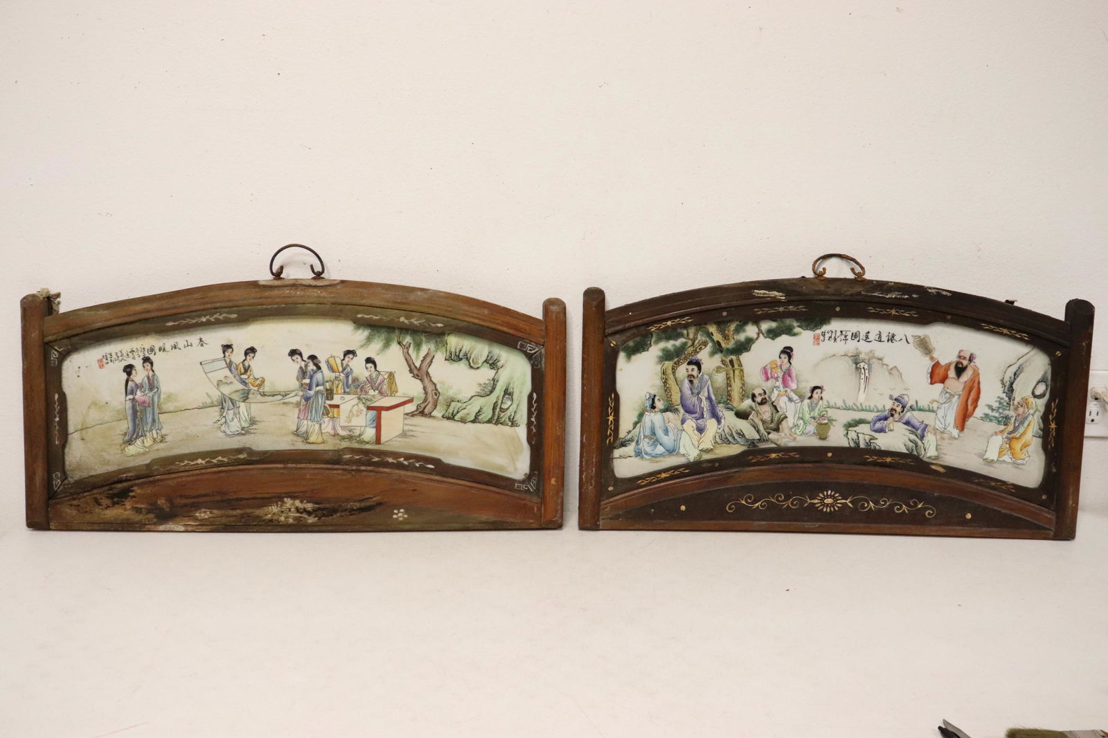 2 Chinese framed famille rose porcelain plaques (1 of 11)