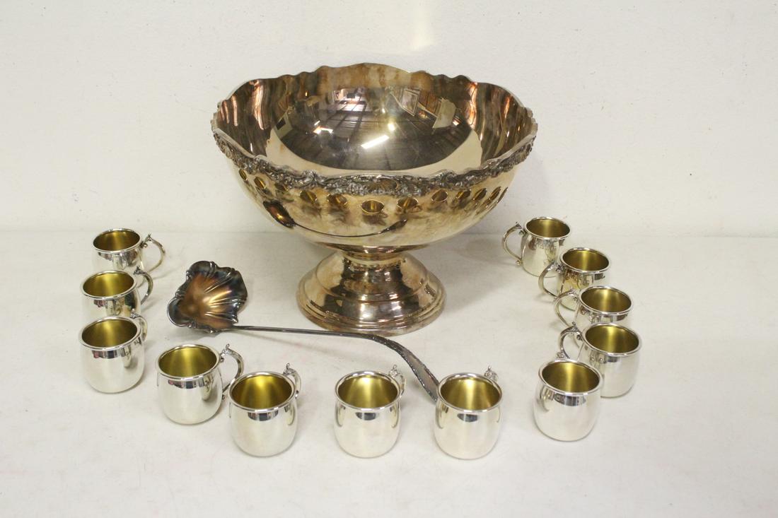 A silverplate punch bowl set (1 of 9)