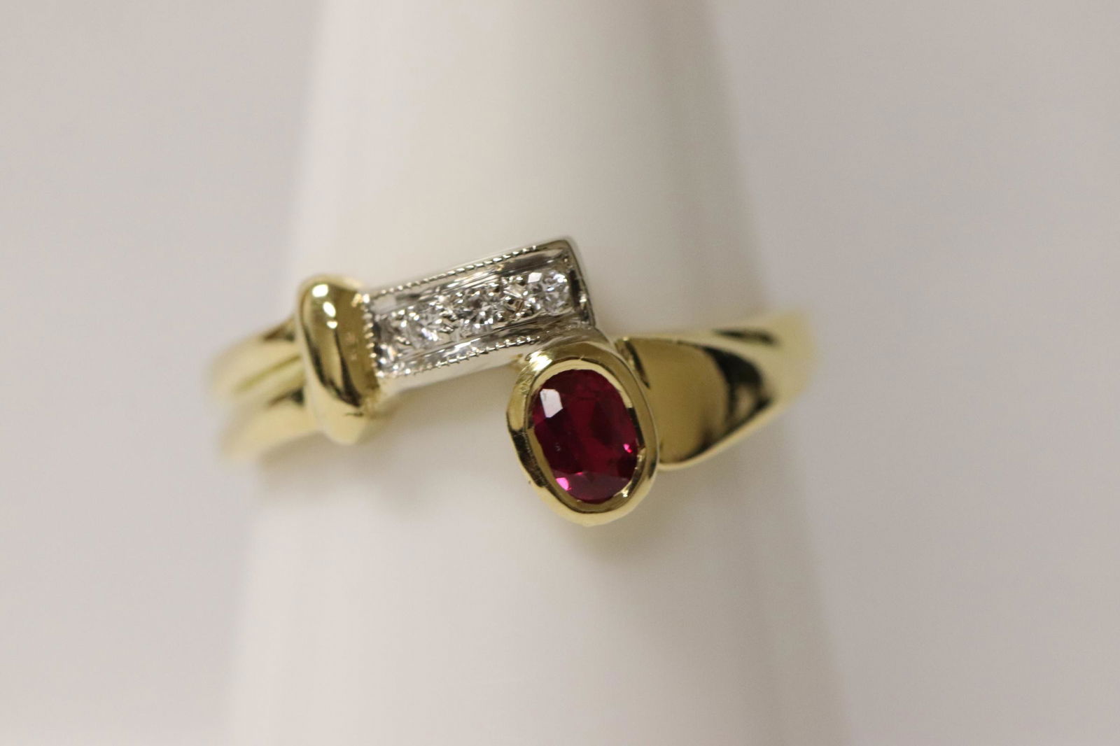 18K Y/G ruby ring accented by diamonds (1 of 9)