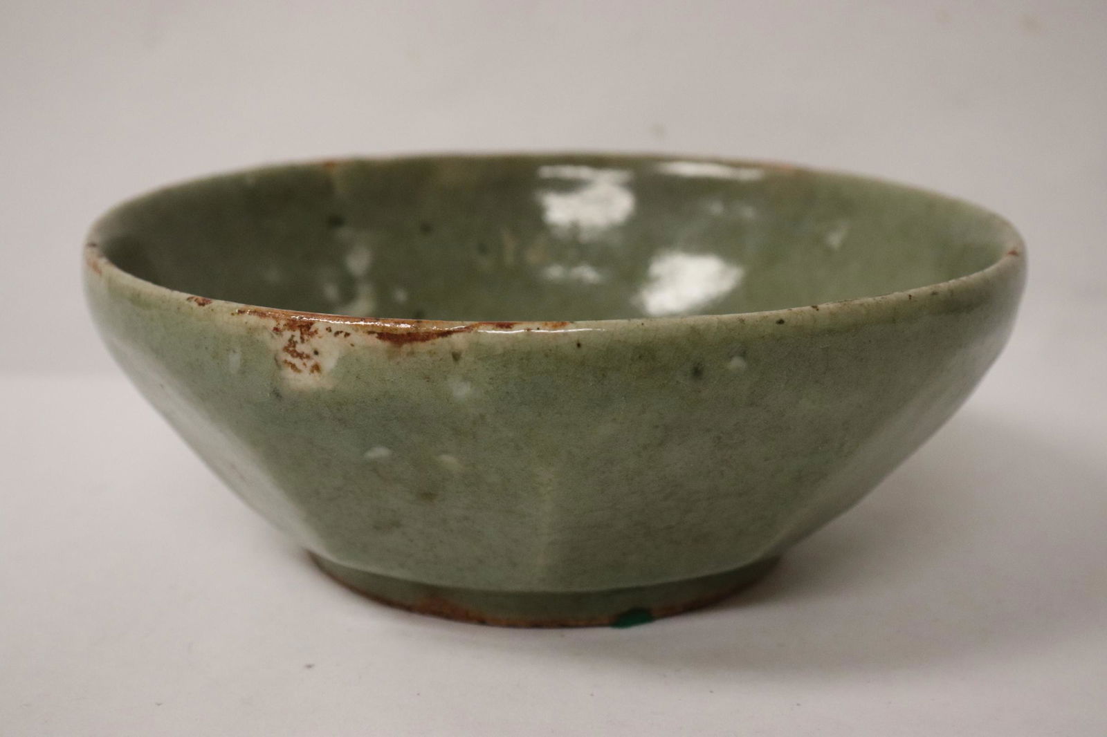 A Chinese vintage celadon bowl: A Chinese vintage celadon bowl, flea bite, 2.75"Hx7.75"dia
