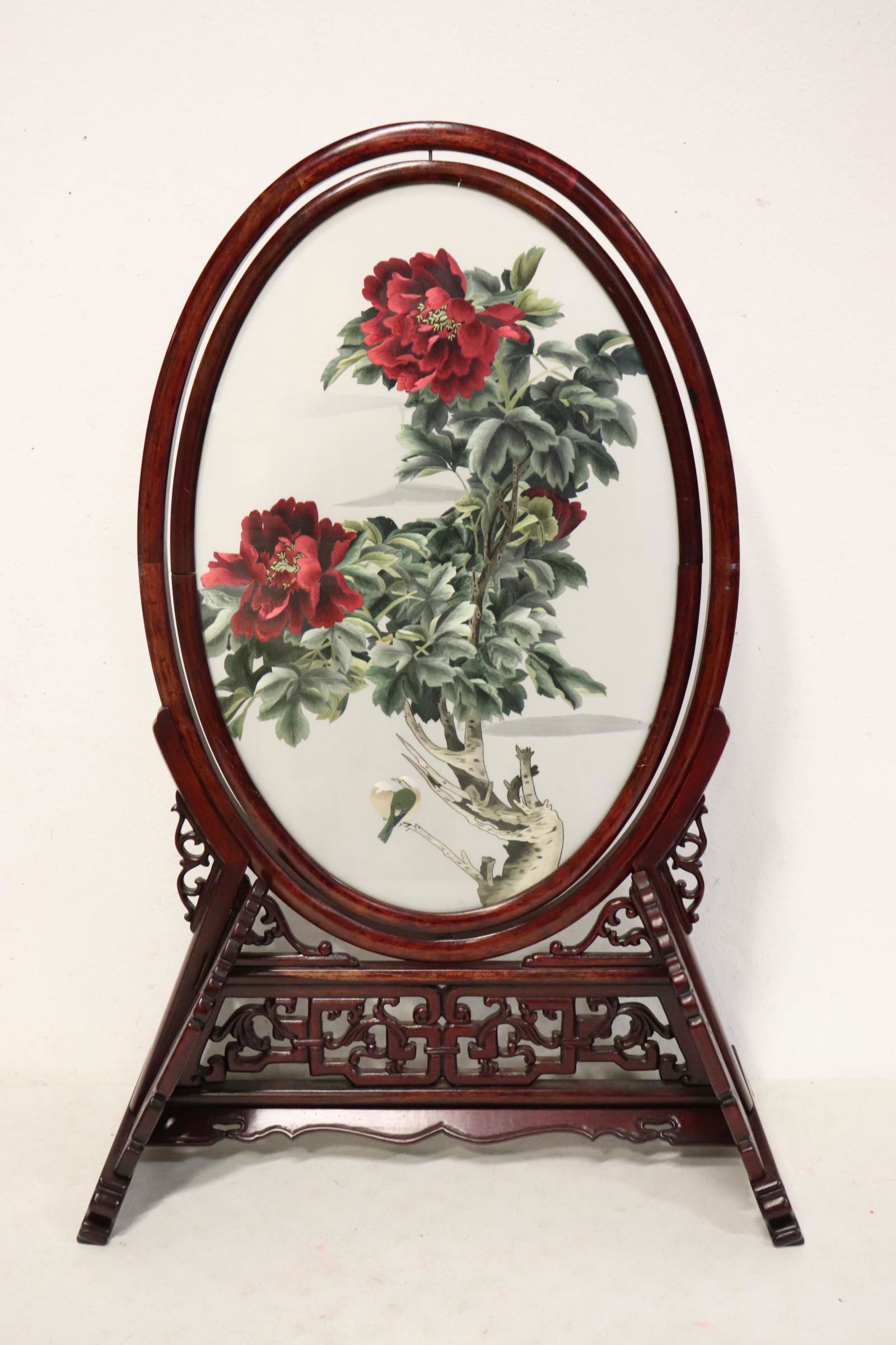 Chinese rosewood framed embroidery panel (1 of 11)