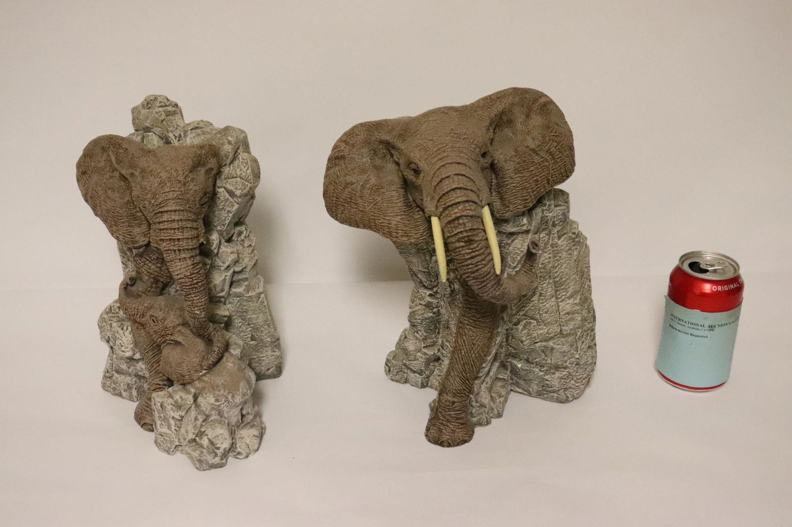 2 lg Martha Carey "the herd" elephant series sculpture: 2 large Martha Carey "the herd" elephant series sculpture, Pride and Jay Por (3210, missing trunk), and Thunder Portrai (3209)