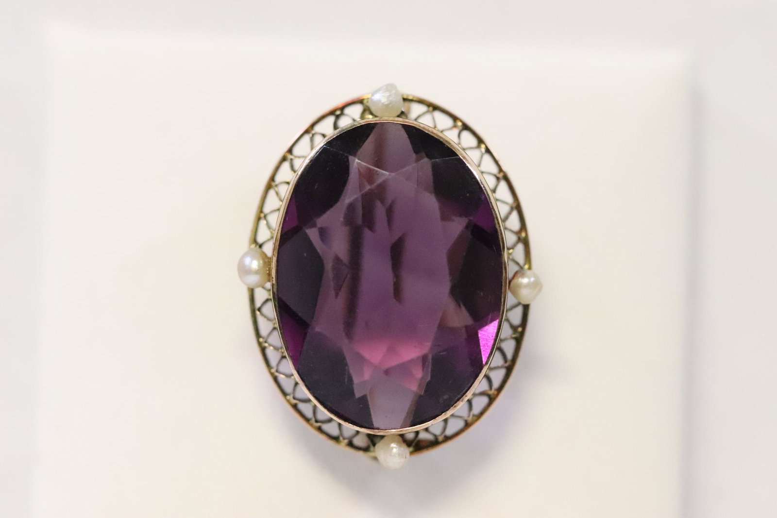 Victorian 10K brooch with amethyst and seed pearls (1 of 10)