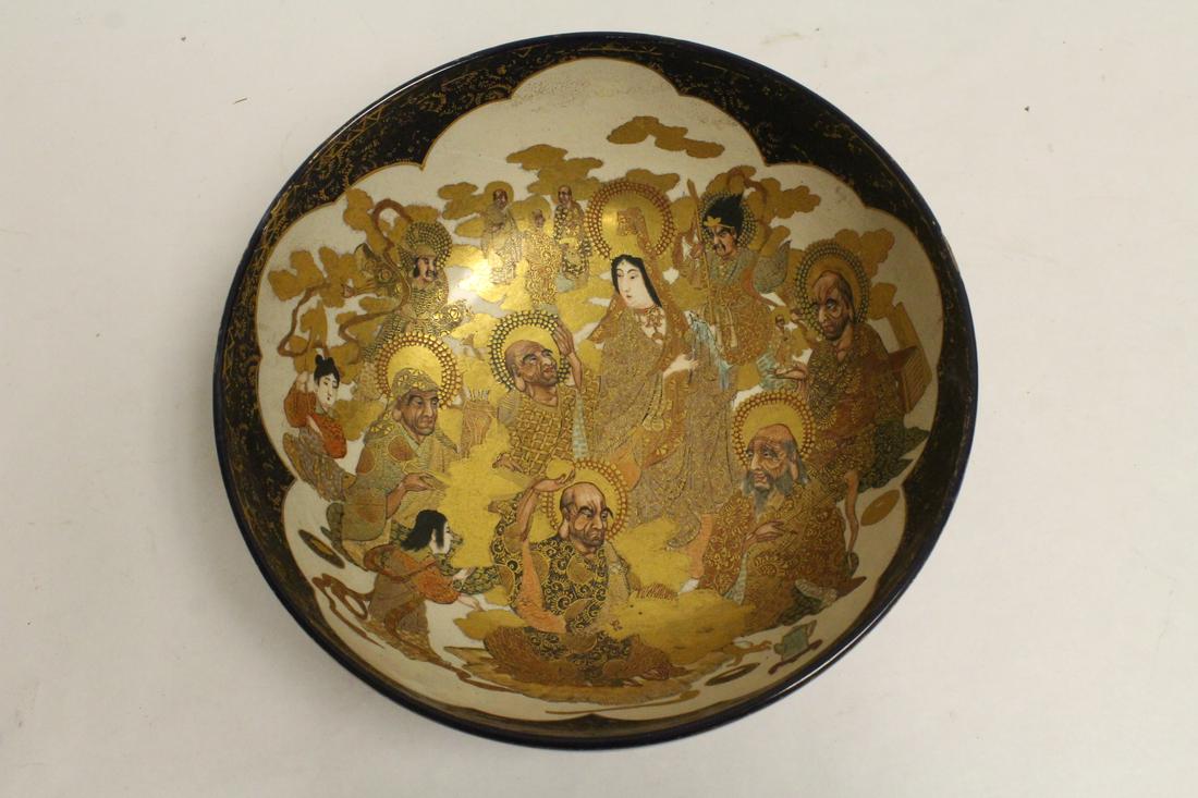 important lg Japanese 19th c. satsuma bowl, signed (1 of 9)