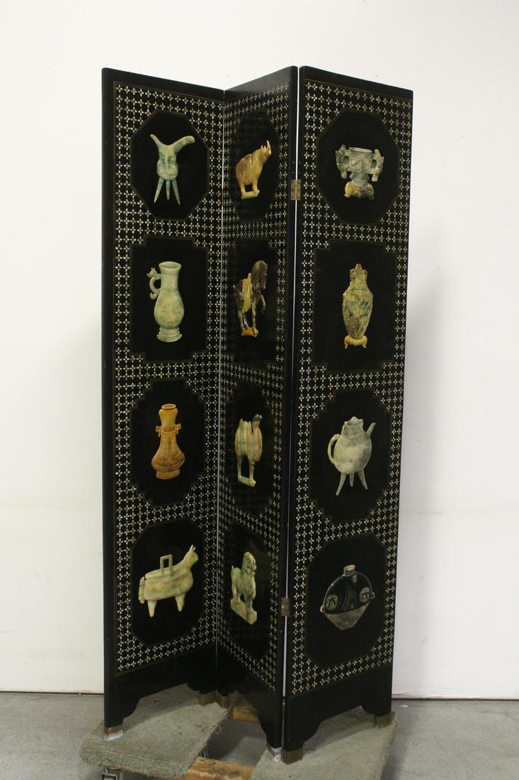 Chinese 3-panel room divider with MOP inlaid (1 of 11)