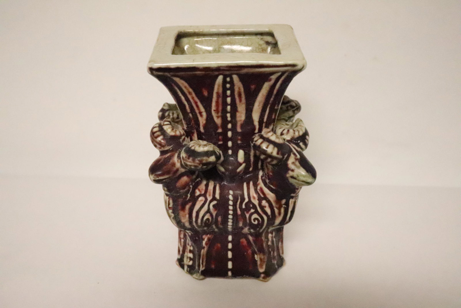 Chinese red glazed square vase: Chinese red glazed square vase, 6.5"Hx4"x4"
