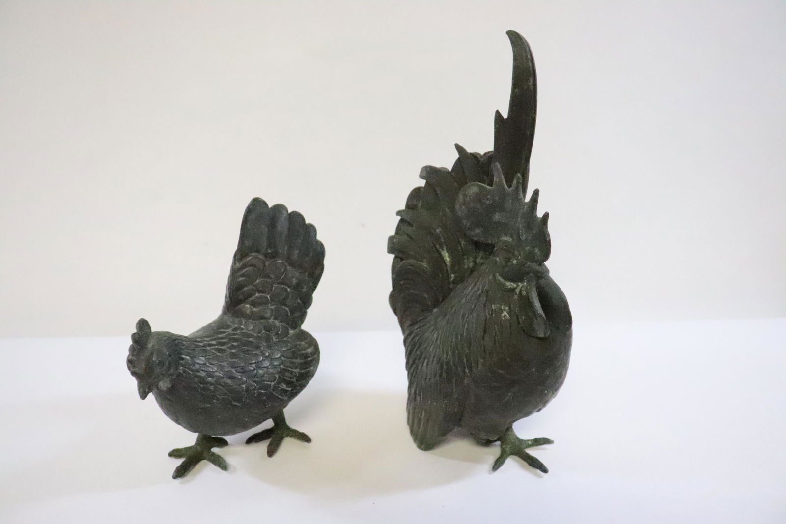 Pair antique metal sculpture of rooster and hen (1 of 10)