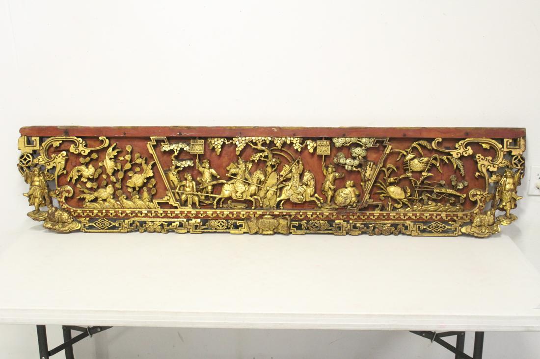 Chinese antique lg painted and gilt wood panel (1 of 11)