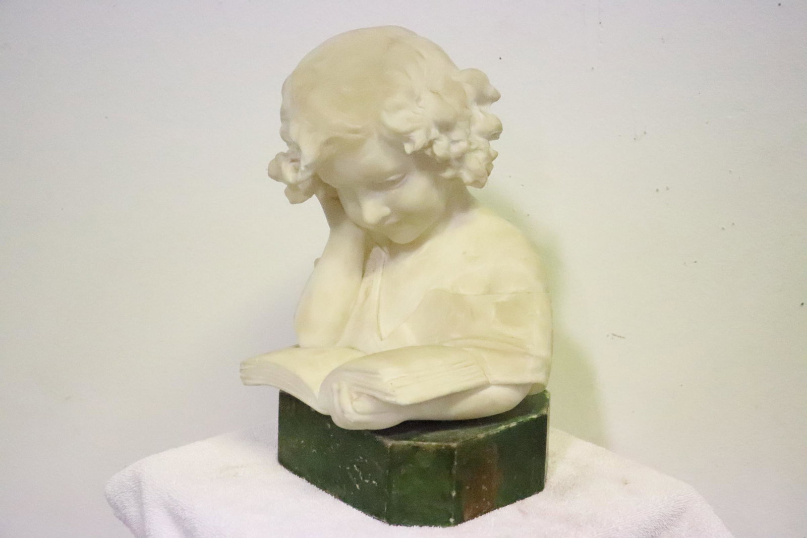 A beautiful French alabaster sculpture: A beautiful French alabaster sculpture depicting girl reading book, 13.5"H