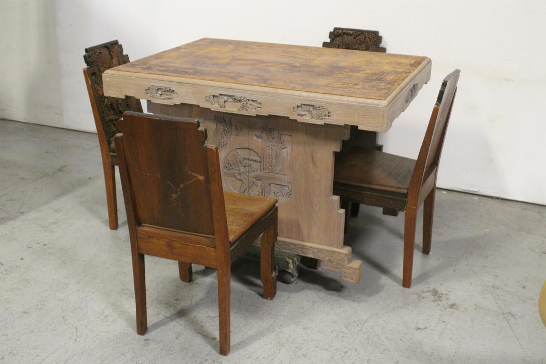 Chinese camphor wood table & 4 matching chairs (1 of 12)