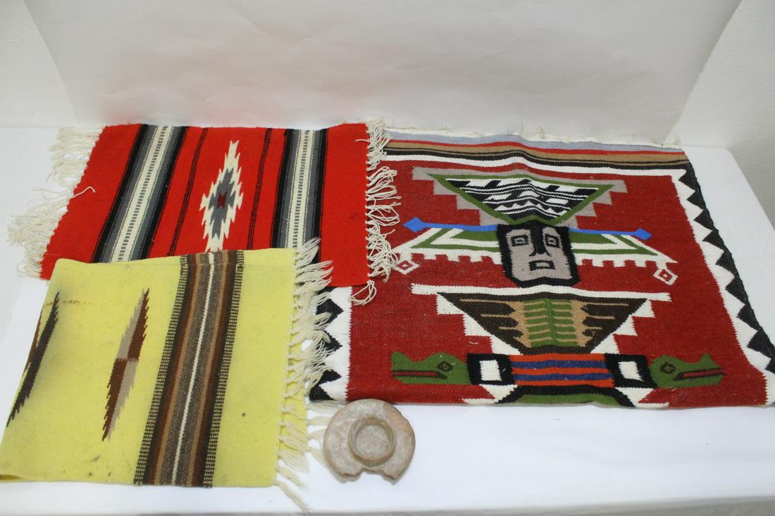 3 Navajo style rugs, and a pottery piece (1 of 10)