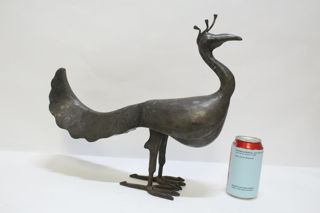 Bronze/ copper sculpture of peacock with inlaid (1 of 10)