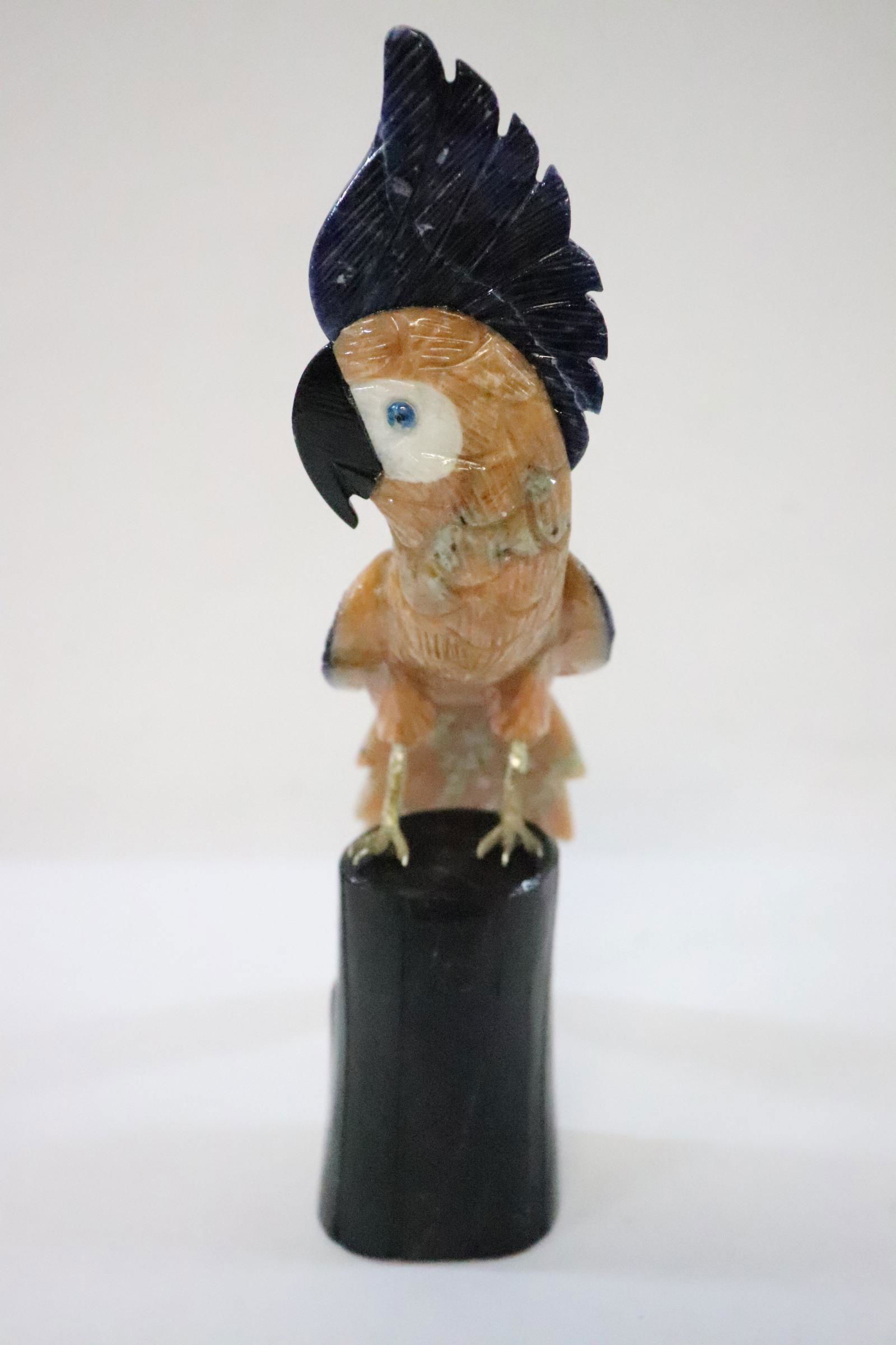 Possible agate carved bird on stone stand (1 of 10)