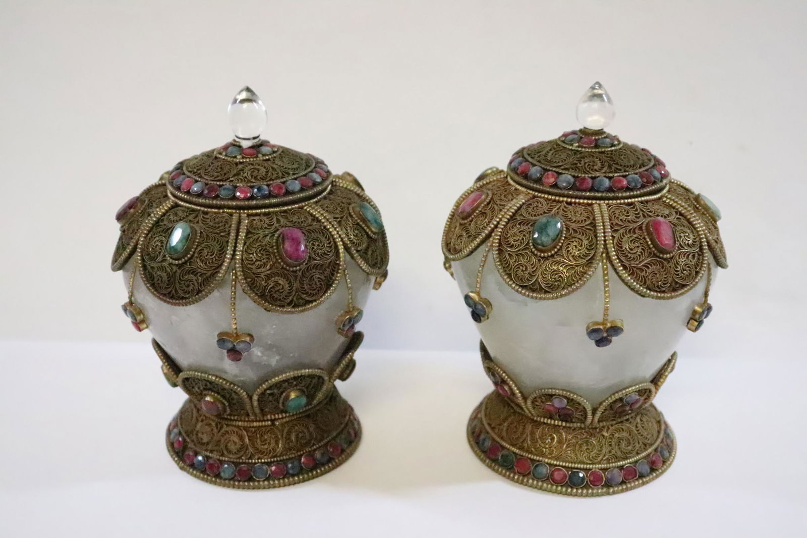 Pr Chinese rock crystal censers with gemstone (1 of 9)