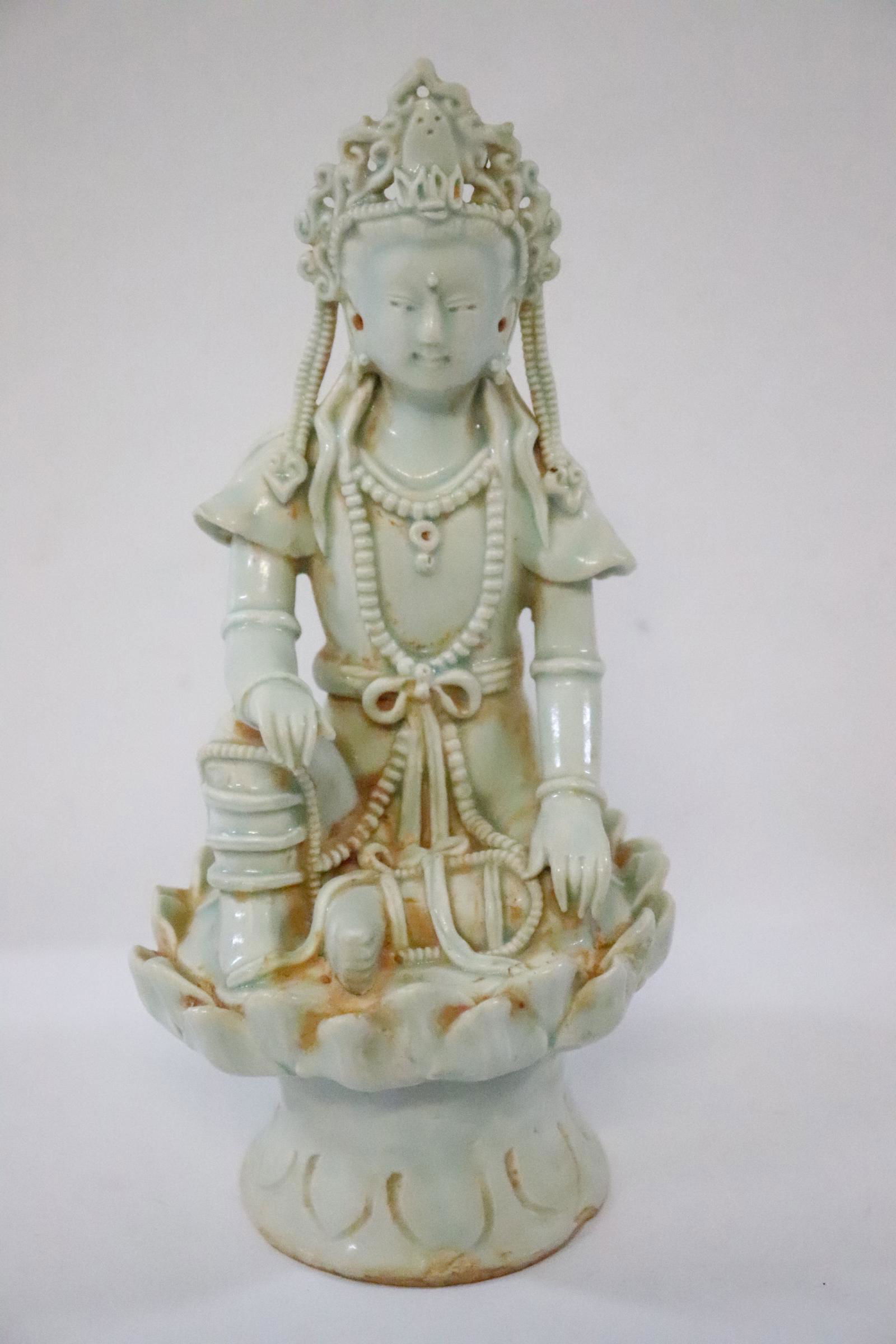 Chinese celadon porcelain sculpture of deity (1 of 10)