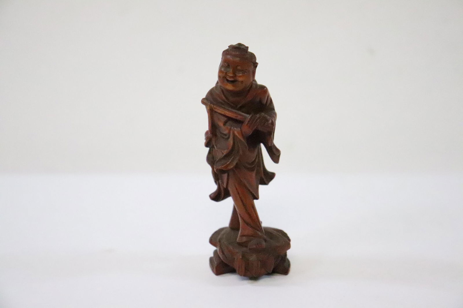 Chinese antique wood carved figure: Chinese antique possible huangyang wood carved figure, 4"H