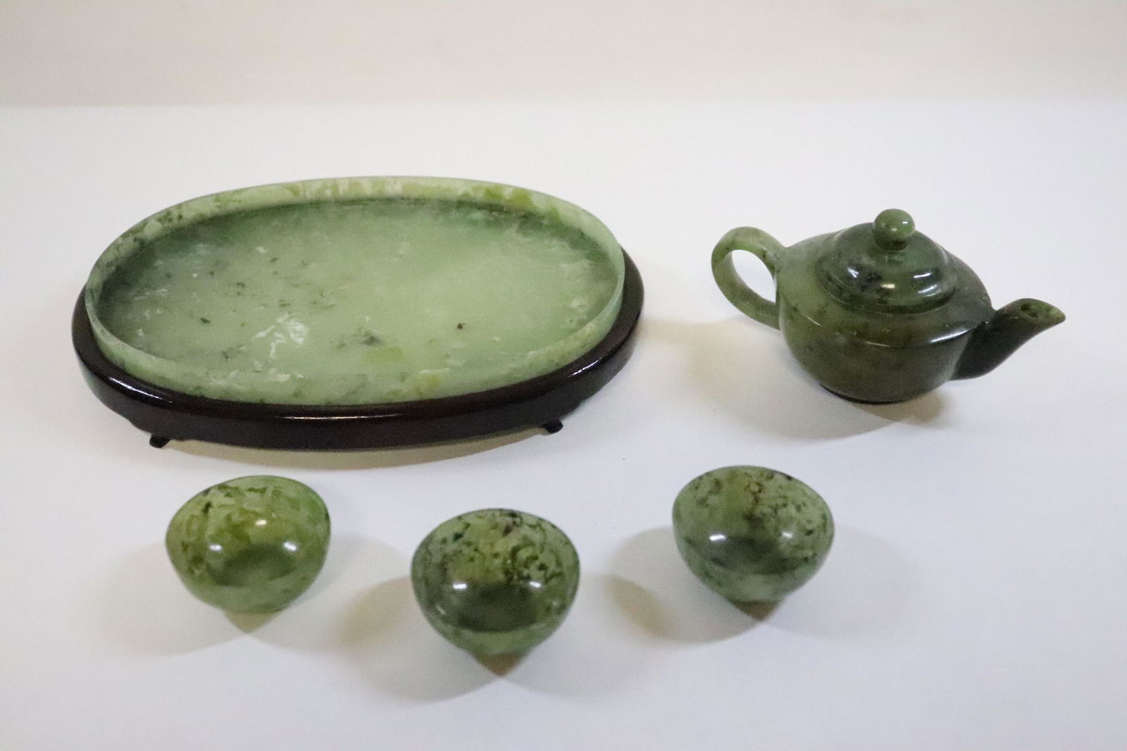 5 pieces Chinese jade carved tea set (1 of 10)