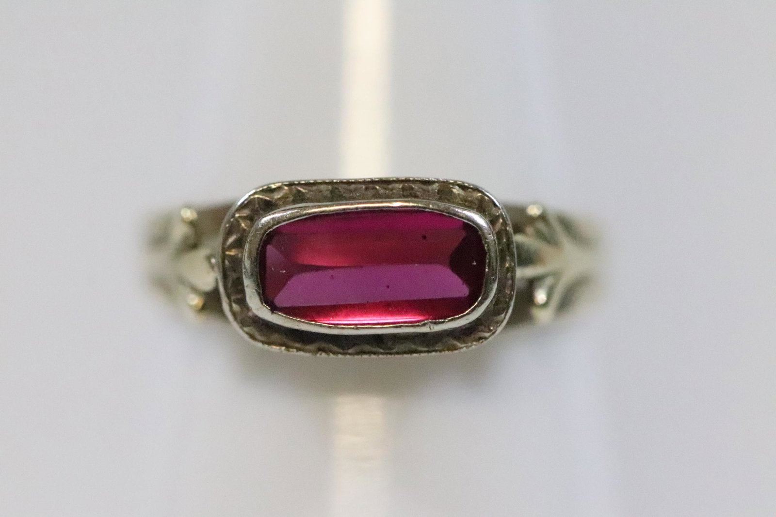 14K Y/G Victorian pinky ring w/ a red stone (1 of 9)