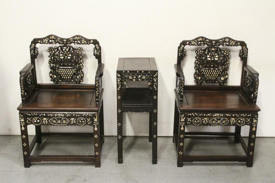 3 pc antique rosewood furniture w/ MOP inlaid (1 of 12)