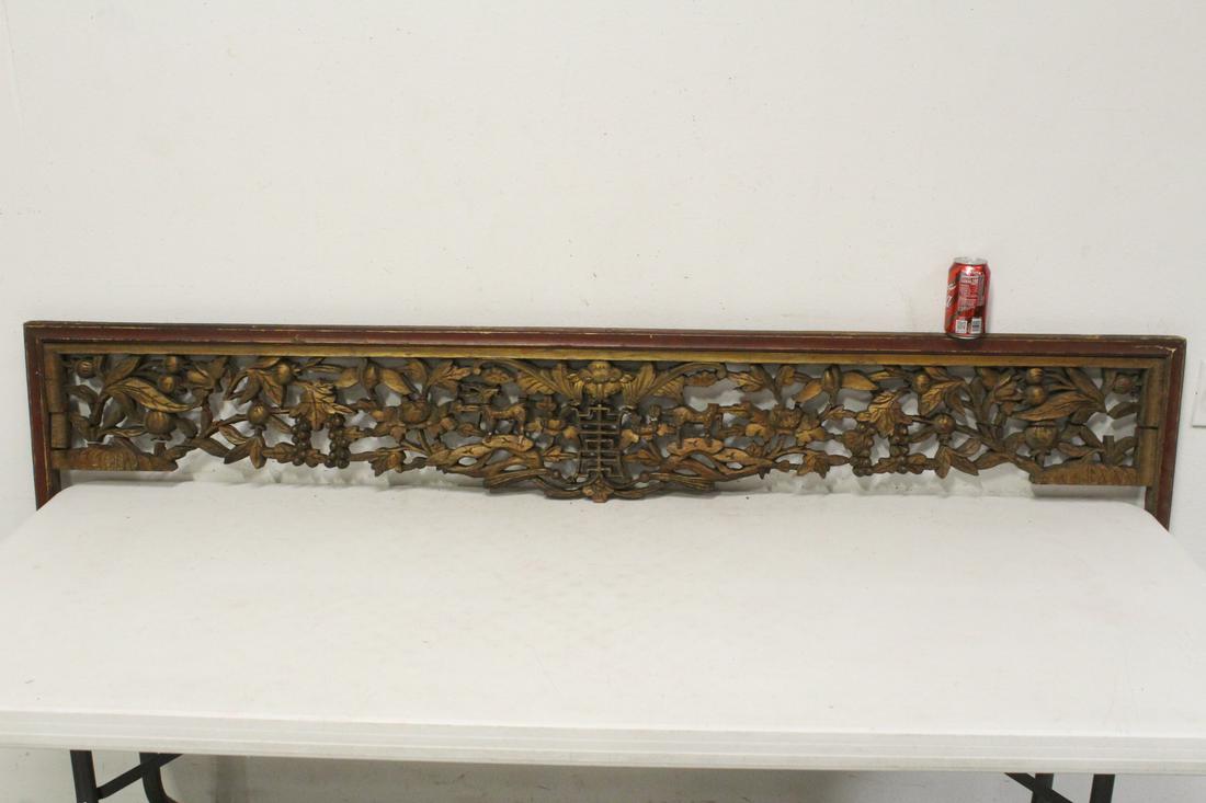 Chinese antique wood carved panel: Chinese antique wood carved panel, 74.75"x13.3"x1.5"