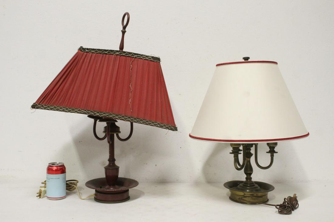 2 French antique bronze student lamps: 2 French antique bronze student lamps, 19.75"H, 25.5"H