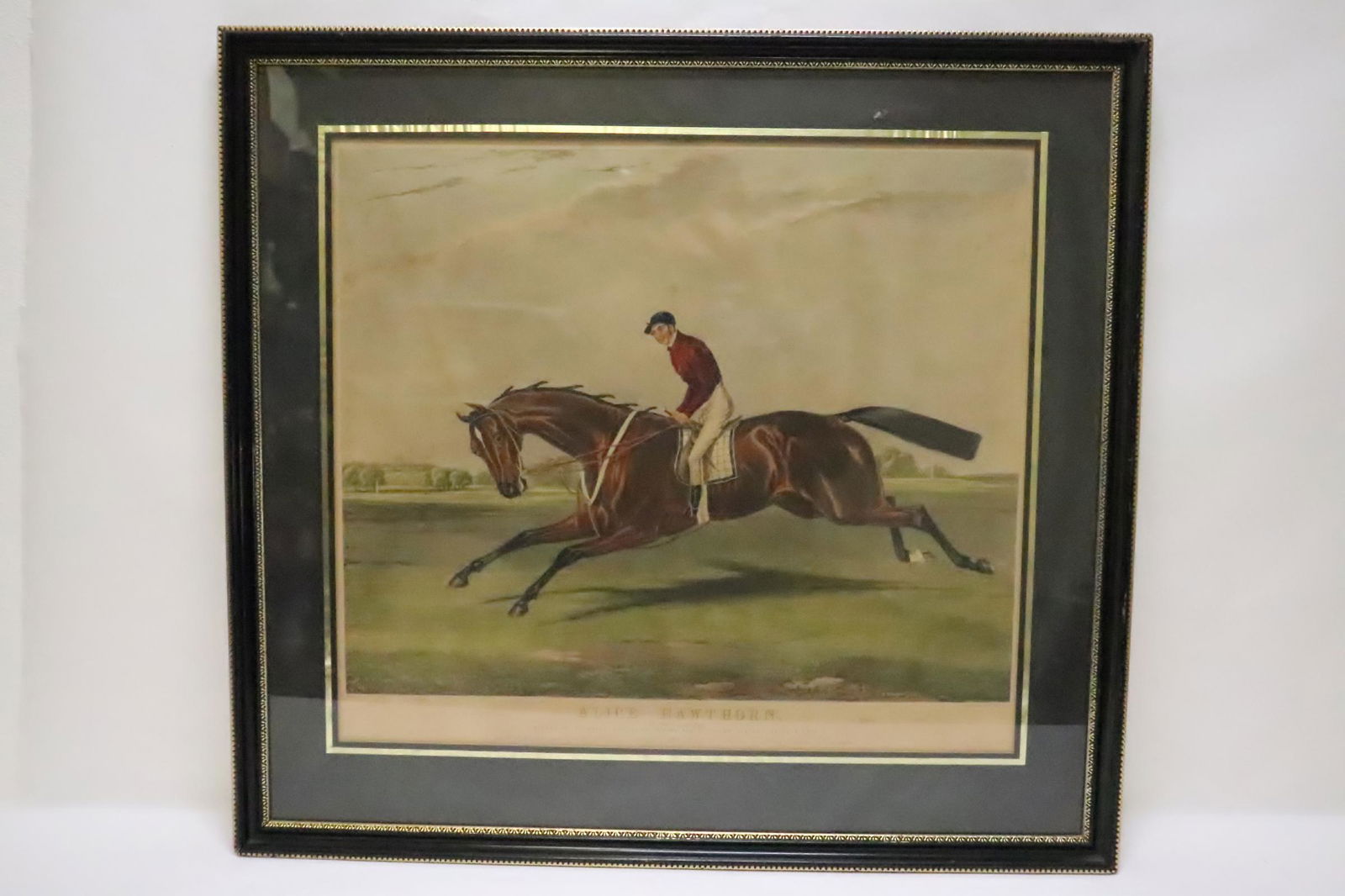 Fine English antique etching: Fine English antique etching depicting portrait of champion horse "Alice Hawthorn", 16.7"x21"