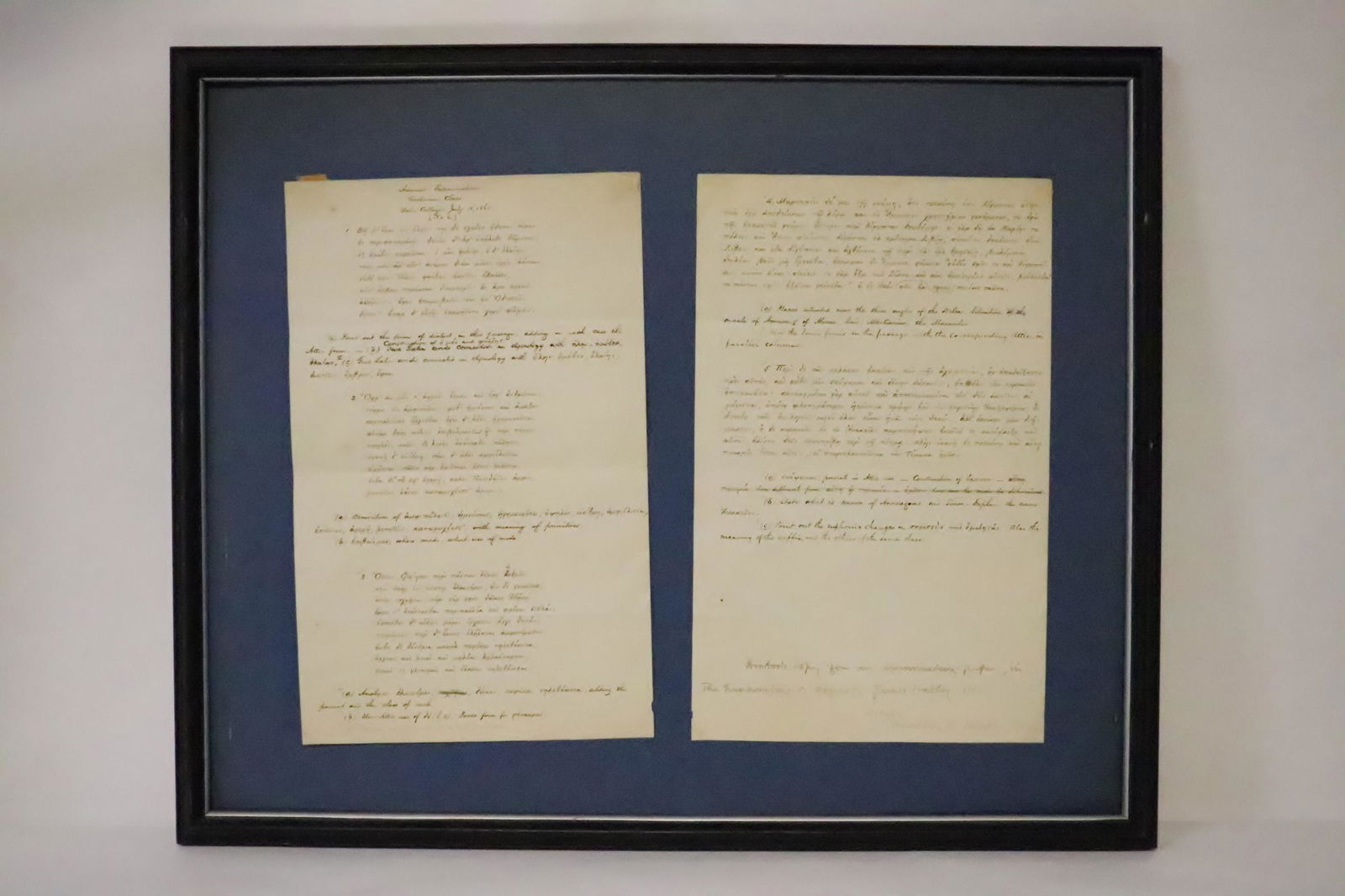 Printed final exam. paper from Yale, dated 1865 (1 of 10)